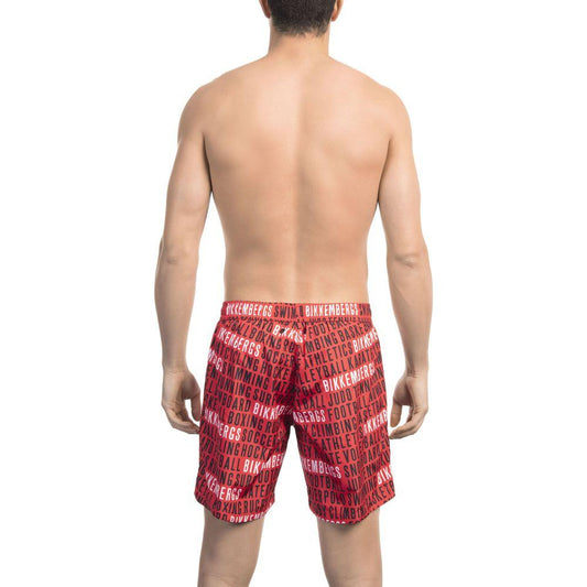 Bikkembergs Red All-Over Print Swim Shorts blue-polyester-swimwear-7