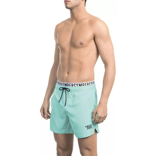 Bikkembergs Elegant Light Blue Swim Shorts with Branded Band light-blue-polyester-swimwear-8
