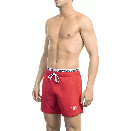 Bikkembergs Red Swim Shorts with Branded Waistband light-blue-polyester-swimwear-2