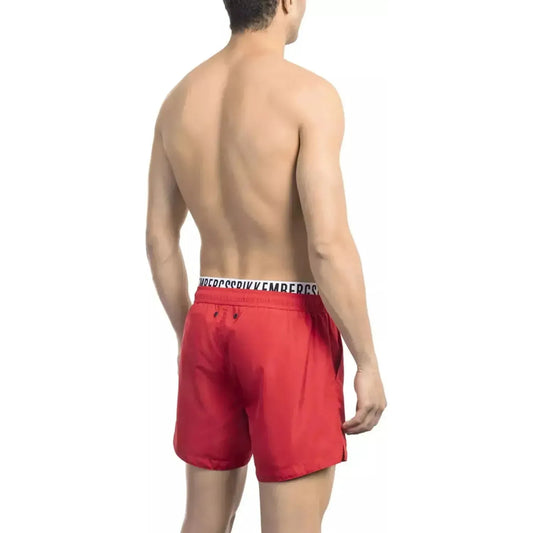 Bikkembergs Red Swim Shorts with Branded Waistband light-blue-polyester-swimwear-2