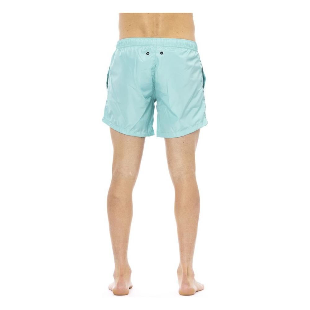 Bikkembergs Sleek Light Blue Swim Shorts with Front Print black-polyester-swimwear-17
