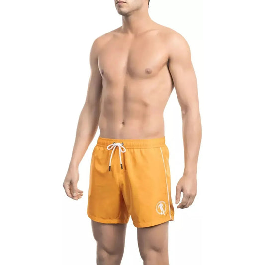 Bikkembergs Vibrant Orange Men's Swim Shorts With Front Print black-polyester-swimwear-4