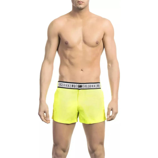 Bikkembergs Sleek Yellow Micro Swim Shorts with Contrast Band black-polyamide-swimwear-3
