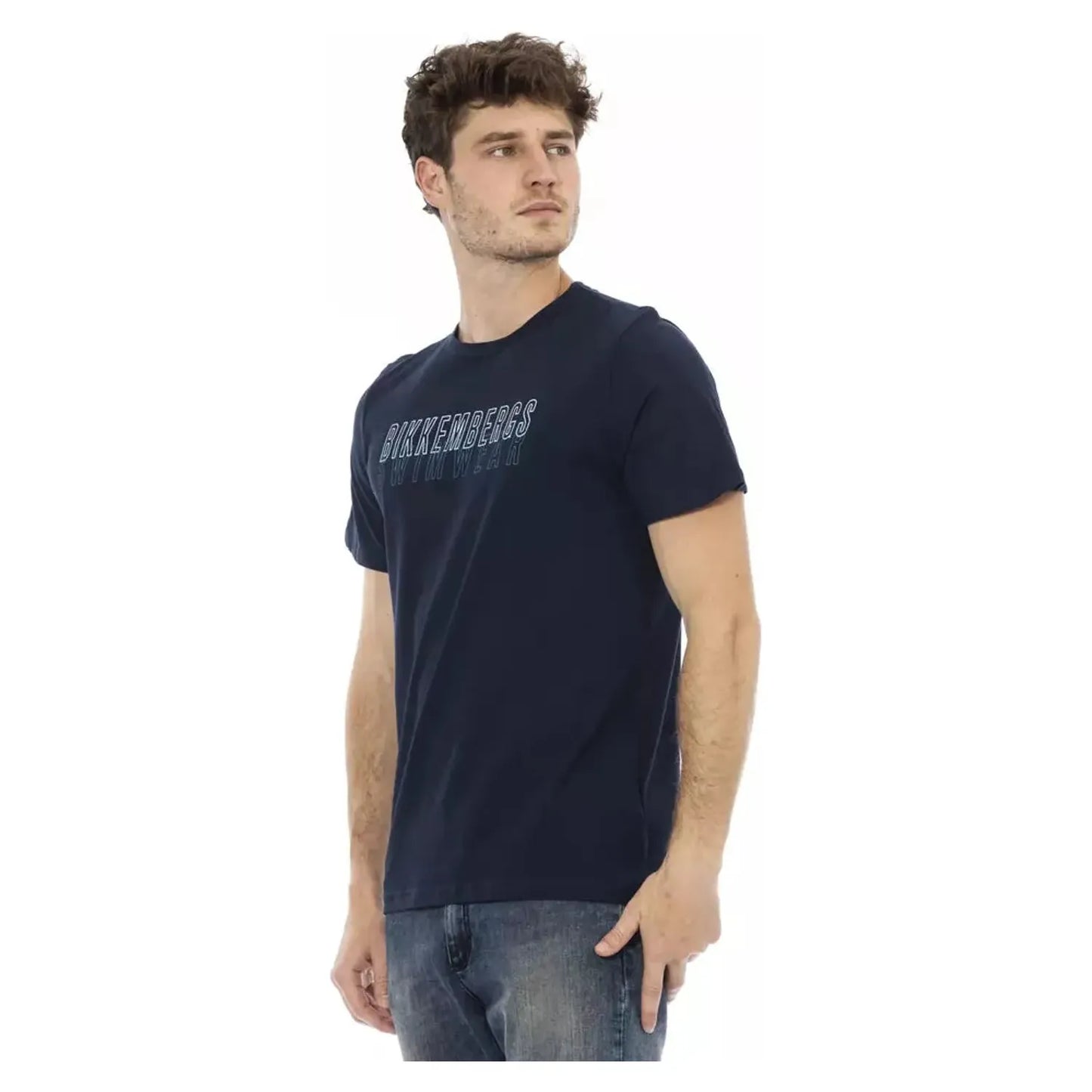 Bikkembergs Army Print Logo Tee in Pure Cotton blue-cotton-t-shirt-5