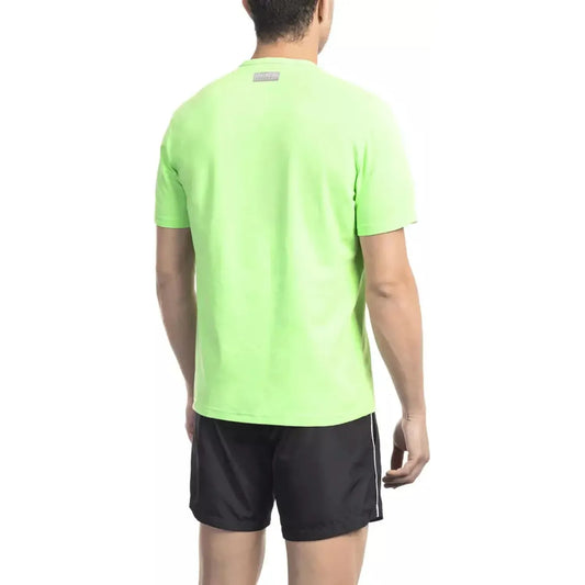 Bikkembergs Green Cotton Elastane Tee with Front Print green-cotton-t-shirt-1