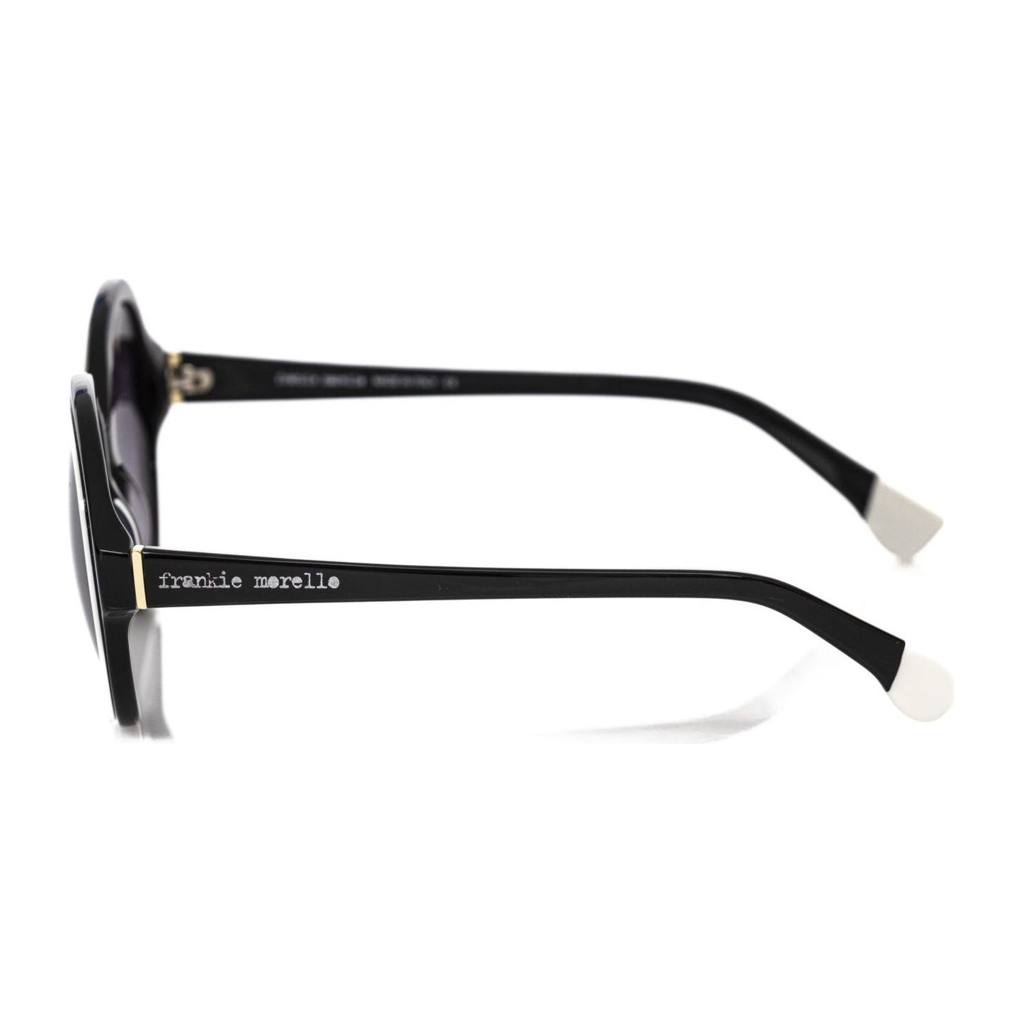 Frankie Morello Elegant Black Round Sunglasses with White Accent black-acetate-sunglasses-3