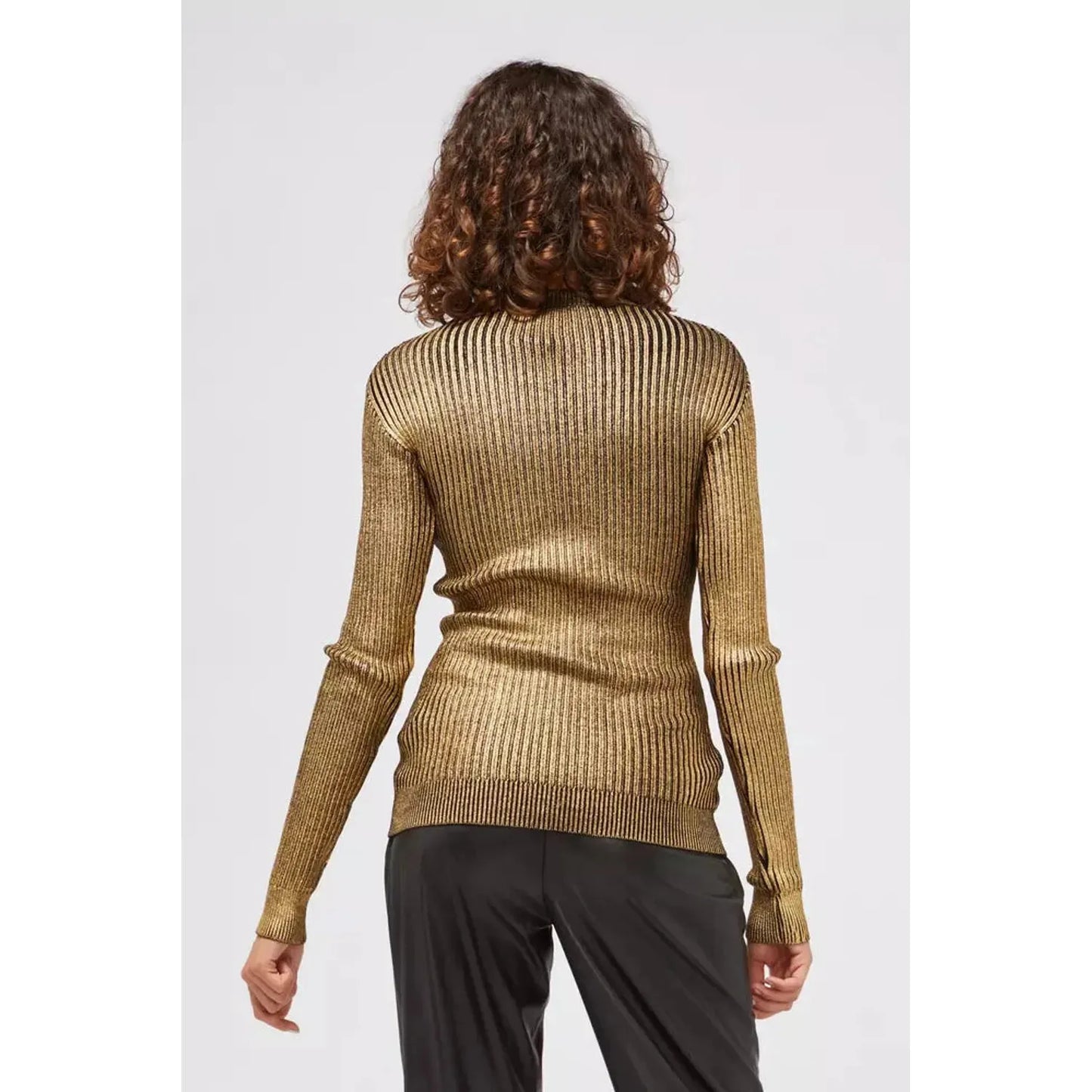 Custo Barcelona Glamorous Gold Long-Sleeved Sweater with Fancy Print gold-wool-sweater