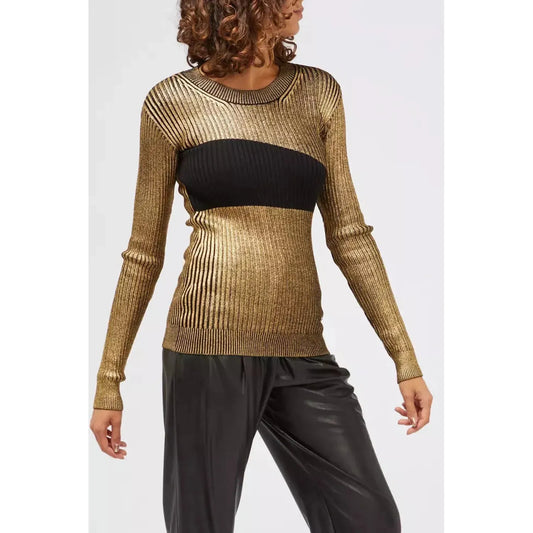 Custo Barcelona Glamorous Gold Long-Sleeved Sweater with Fancy Print gold-wool-sweater