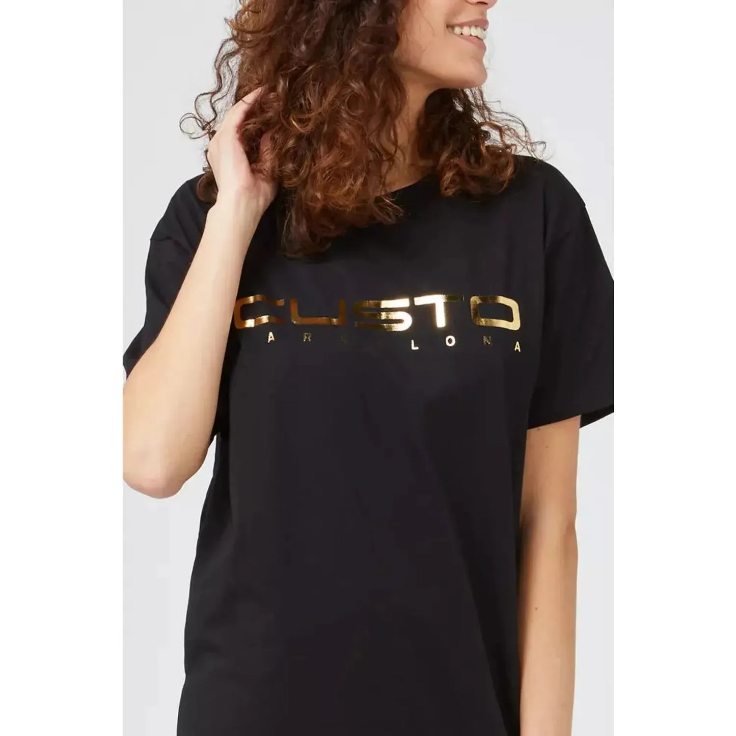 Custo Barcelona Chic Oversized Cotton Tee with Statement Front Print black-cotton-tops-t-shirt