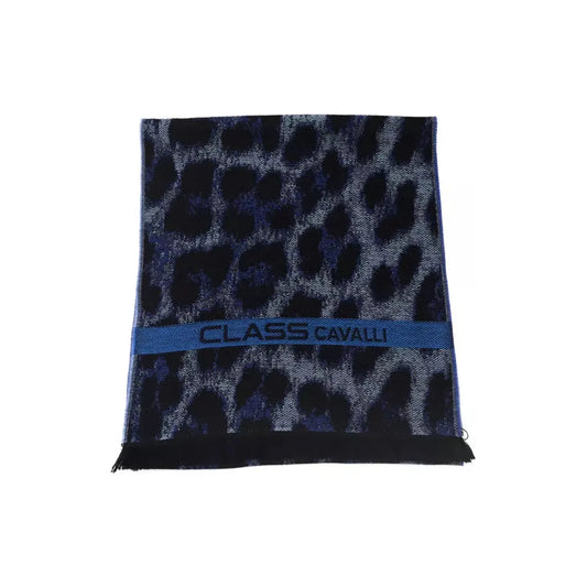 Cavalli Class Animalier Fantasy Logo Luxury Scarf Scarves blue-wool-scarf-1