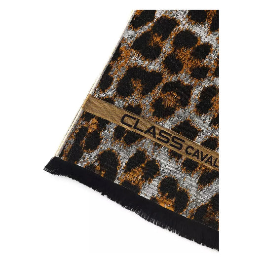 Cavalli Class Elegant Animalier Fantasy Logo Scarf Scarves brown-wool-scarf