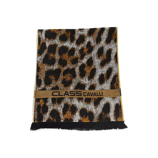 Cavalli Class Elegant Animalier Fantasy Logo Scarf Scarves brown-wool-scarf