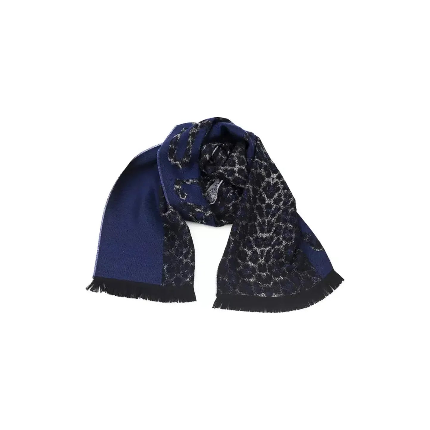 Cavalli Class Elegant Cavalli Class Animalier Scarf Scarves blue-wool-scarf