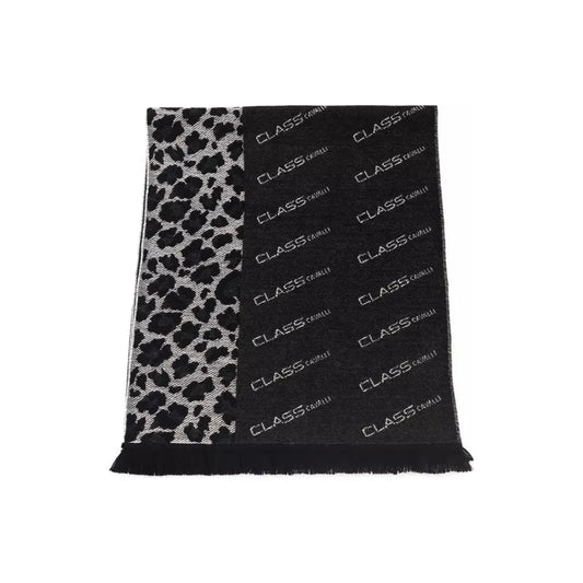 Cavalli Class Elegant Animalier Fantasy Logo Scarf Scarves black-wool-scarf