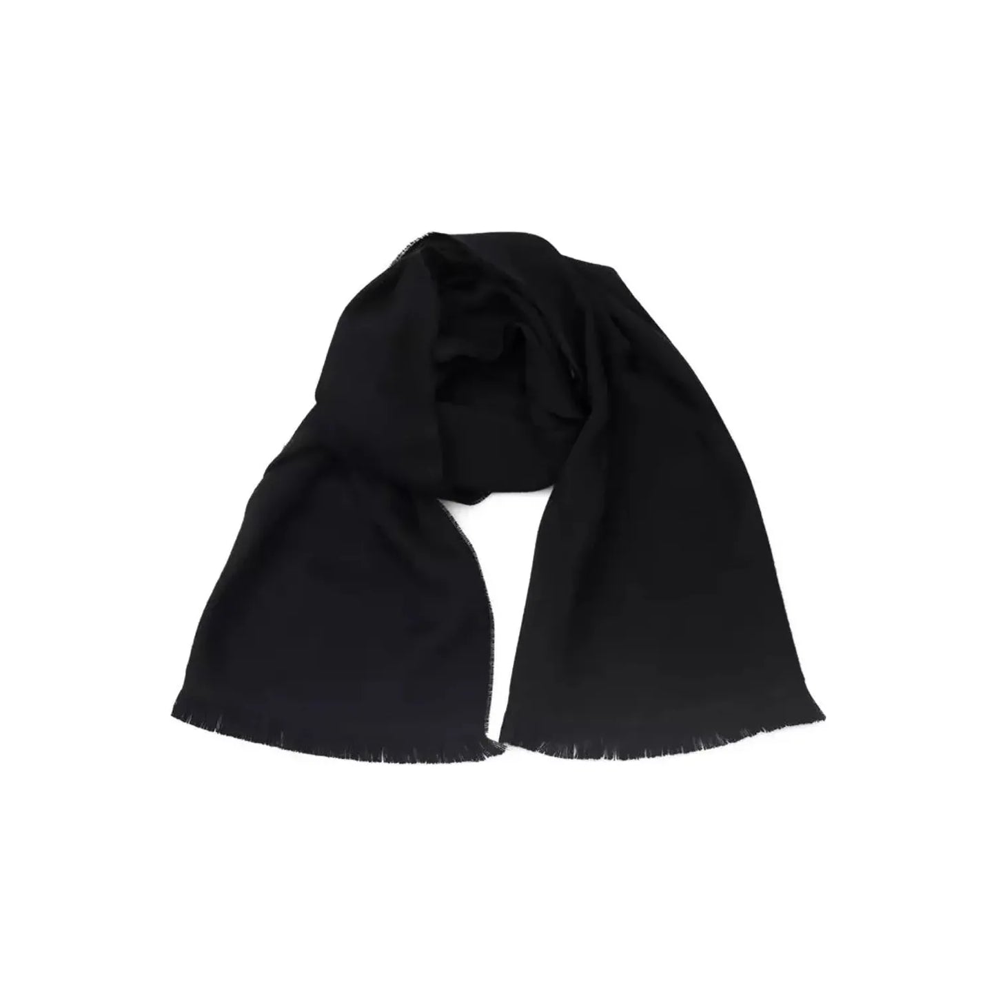 Philipp Plein Elegant Fringed Logo Scarf in Black Wool Wrap Shawl Scarf black-wool-scarf-3