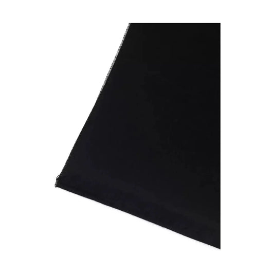 Philipp Plein Elegant Fringed Logo Scarf in Black Wool Wrap Shawl Scarf black-wool-scarf-3