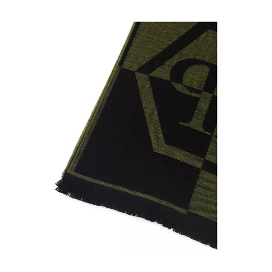 Philipp Plein Plush Fringed Logo Scarf in Lush Green Wool Wrap Shawl Scarf green-wool-scarf-1