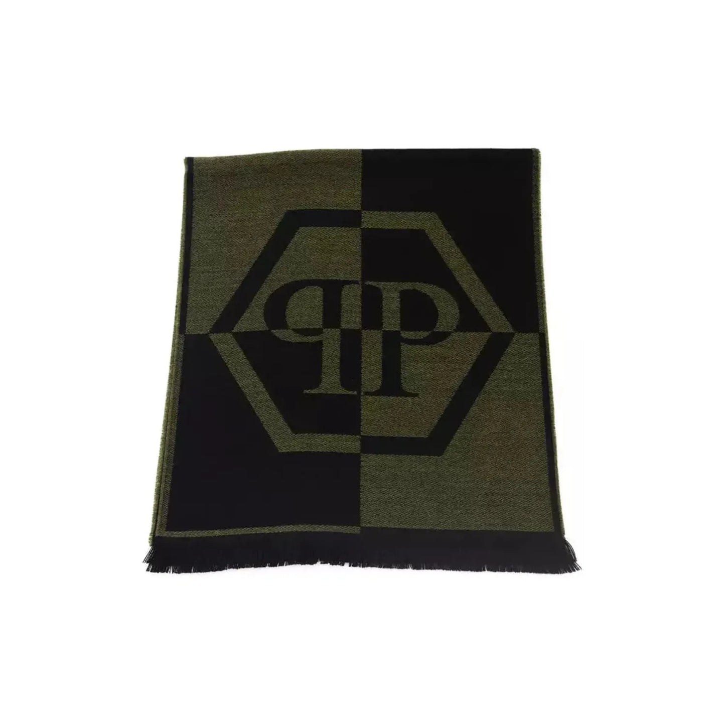 Philipp Plein Plush Fringed Logo Scarf in Lush Green green-wool-scarf-1 Wool Wrap Shawl Scarf product-22230-1387023831-28-b5115957-b4b.webp