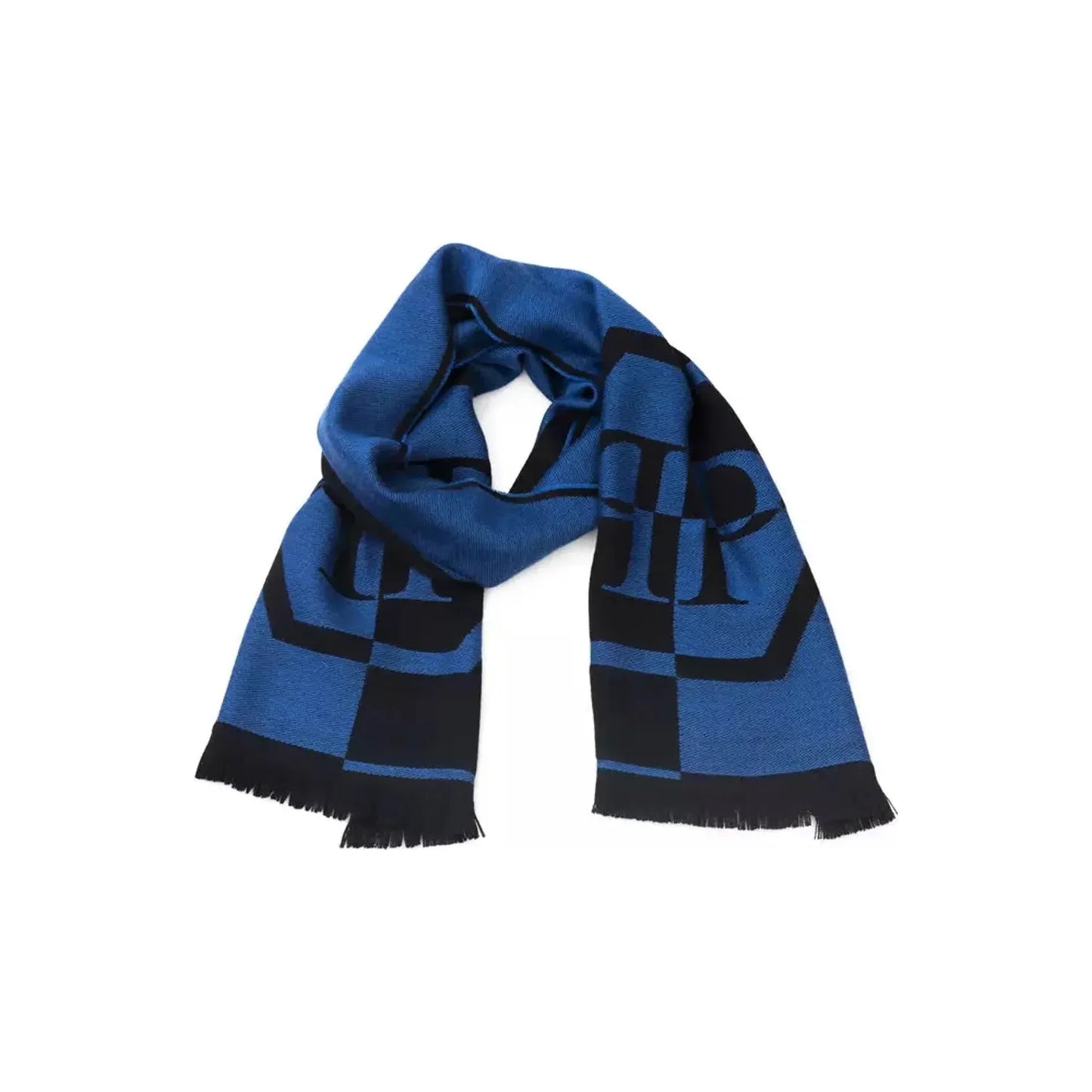 Philipp Plein Elegant Fringed Logo Scarf in Blue Wool Wrap Shawl Scarf blue-wool-scarf-7 product-22231-1446550906-22-4d579a0d-b3a.webp
