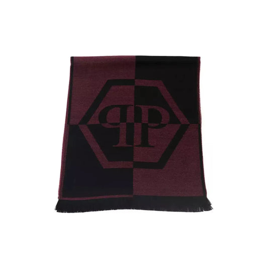Philipp Plein Elegant Burgundy Fringed Wool-Blend Scarf Wool Wrap Shawl Scarf burgundy-wool-scarf-2