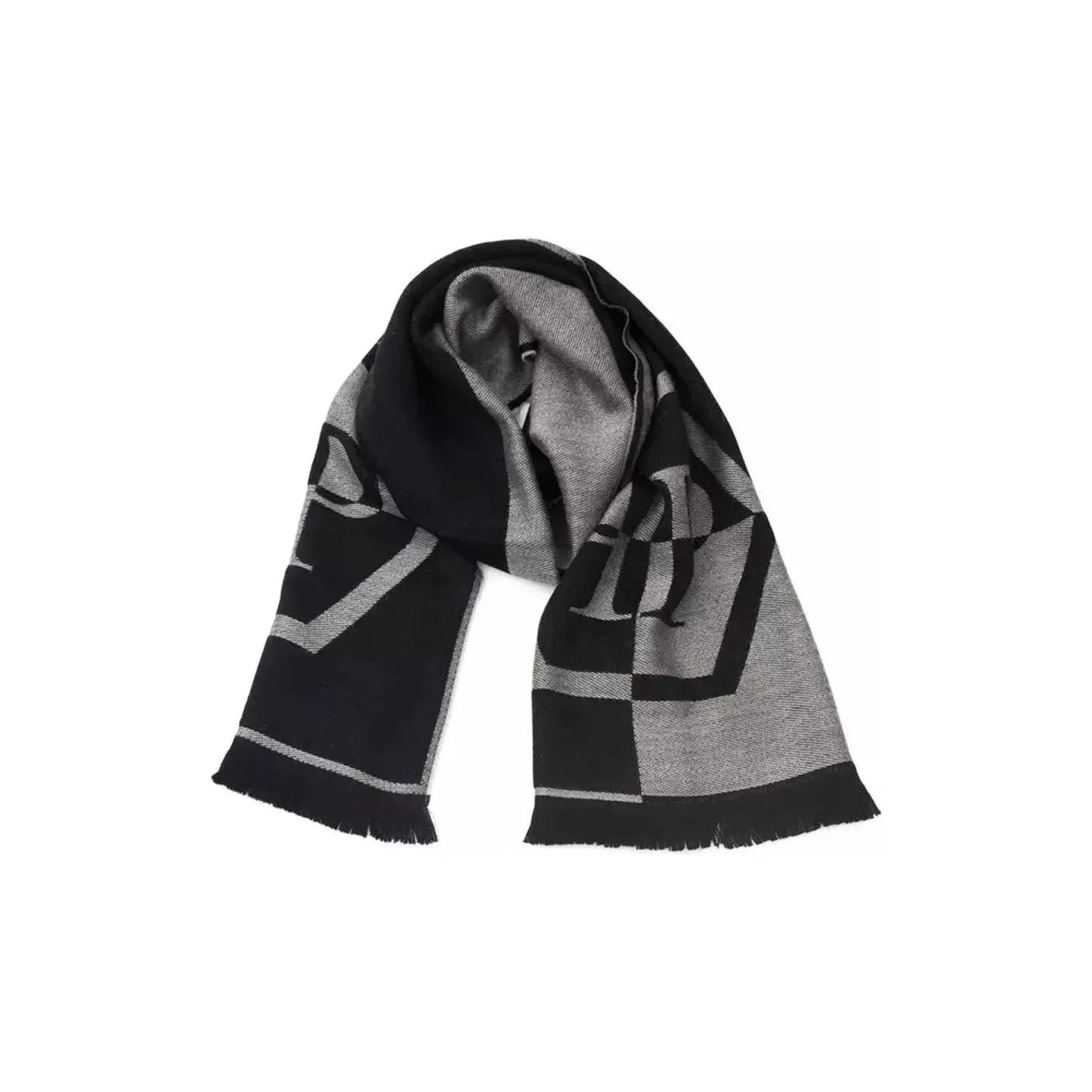 Philipp Plein Chic Gray Fringed Logo Scarf Wool Wrap Shawl Scarf grey-wool-scarf-4
