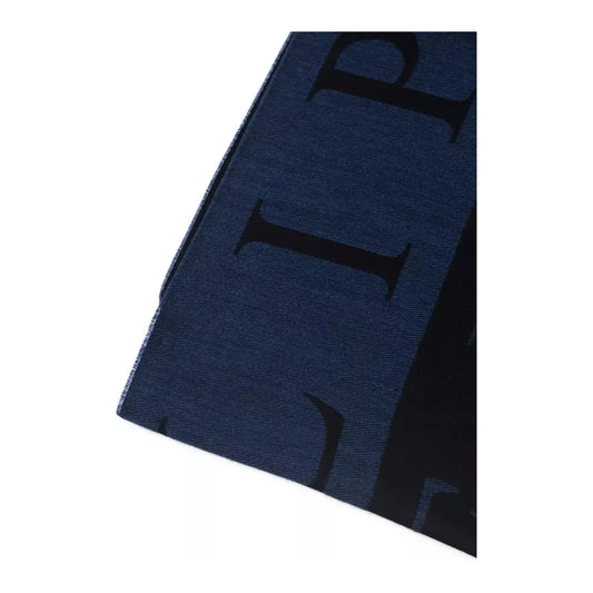 Philipp Plein Elegant Blue Wool-Blend Fringed Scarf Wool Wrap Shawl Scarf blue-wool-scarf-5 product-22237-2081238040-24-a3447217-4ff.webp