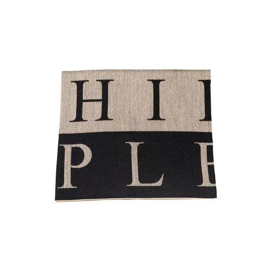 Philipp Plein Beige Logo Scarf with Fringed Hems beige-wool-scarf-2 Wool Wrap Shawl Scarf