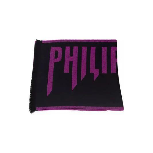 Philipp Plein Elegant Purple Wool-Blend Scarf Wool Wrap Shawl Scarf violet-wool-scarf-1