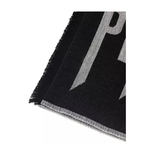 Philipp Plein Elegant Gray Fringed Wool Blend Scarf grey-wool-scarf-2 Wool Wrap Shawl Scarf