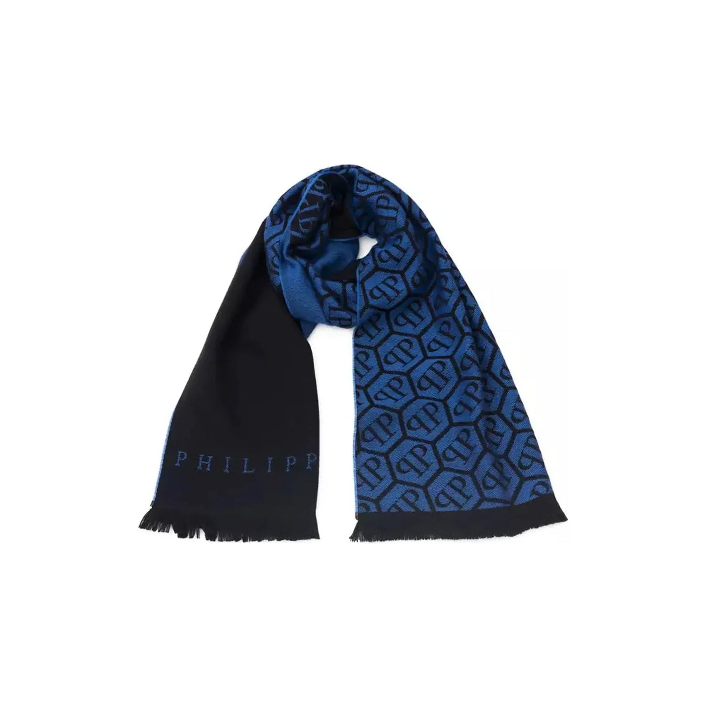 Philipp Plein Chic Monogram Fringed Scarf Wool Wrap Shawl Scarf blue-wool-scarf-3 product-22243-549442862-23-0aa9cd0a-23d.webp