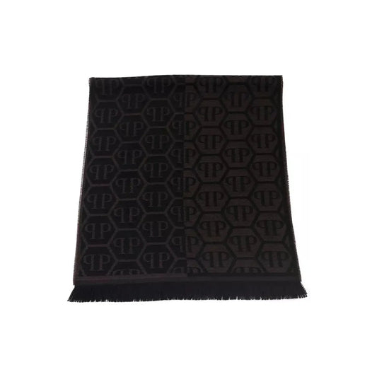 Philipp Plein Chic Monogram Fringed Scarf Wool Wrap Shawl Scarf brown-wool-scarf-2