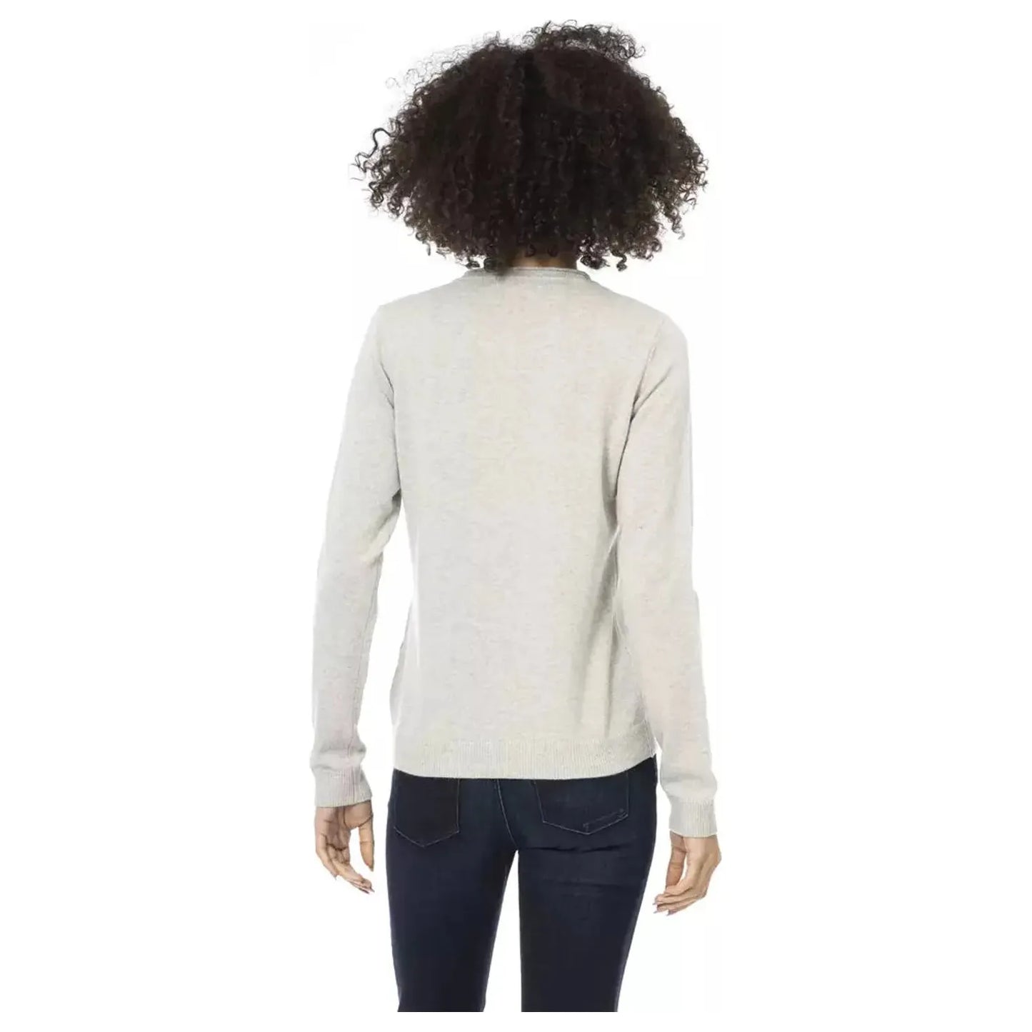Baldinini Trend Chic Gray Wool-Blend Monogrammed Sweater gray-wool-sweater-5