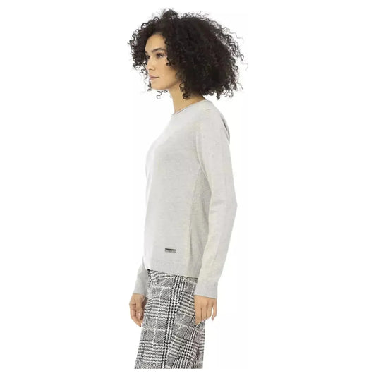 Baldinini Trend Elegant Crew Neck Monogram Sweater gray-wool-sweater-4