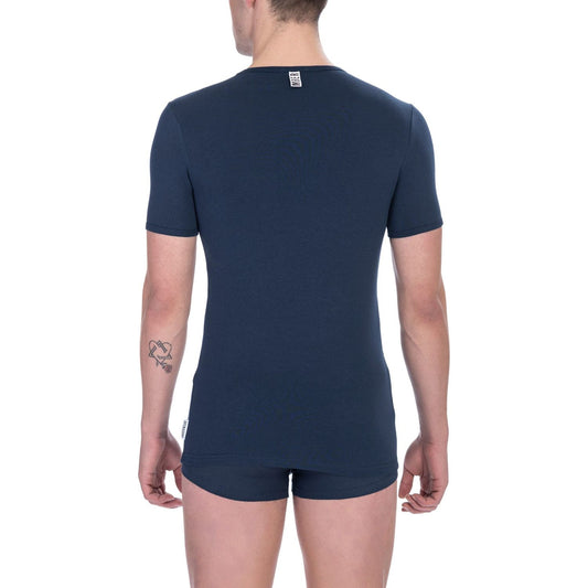 Bikkembergs Elegant V-Neck T-Shirt in Blue blue-cotton-t-shirt-29