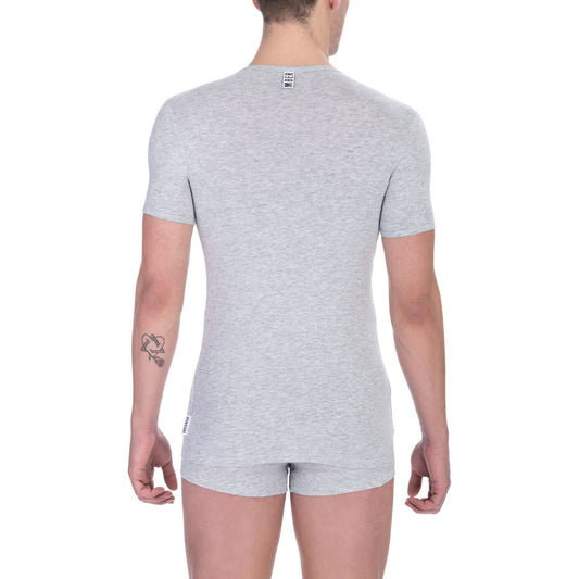 Bikkembergs Elegant V-Neck Cotton Blend Tee gray-cotton-t-shirt-13