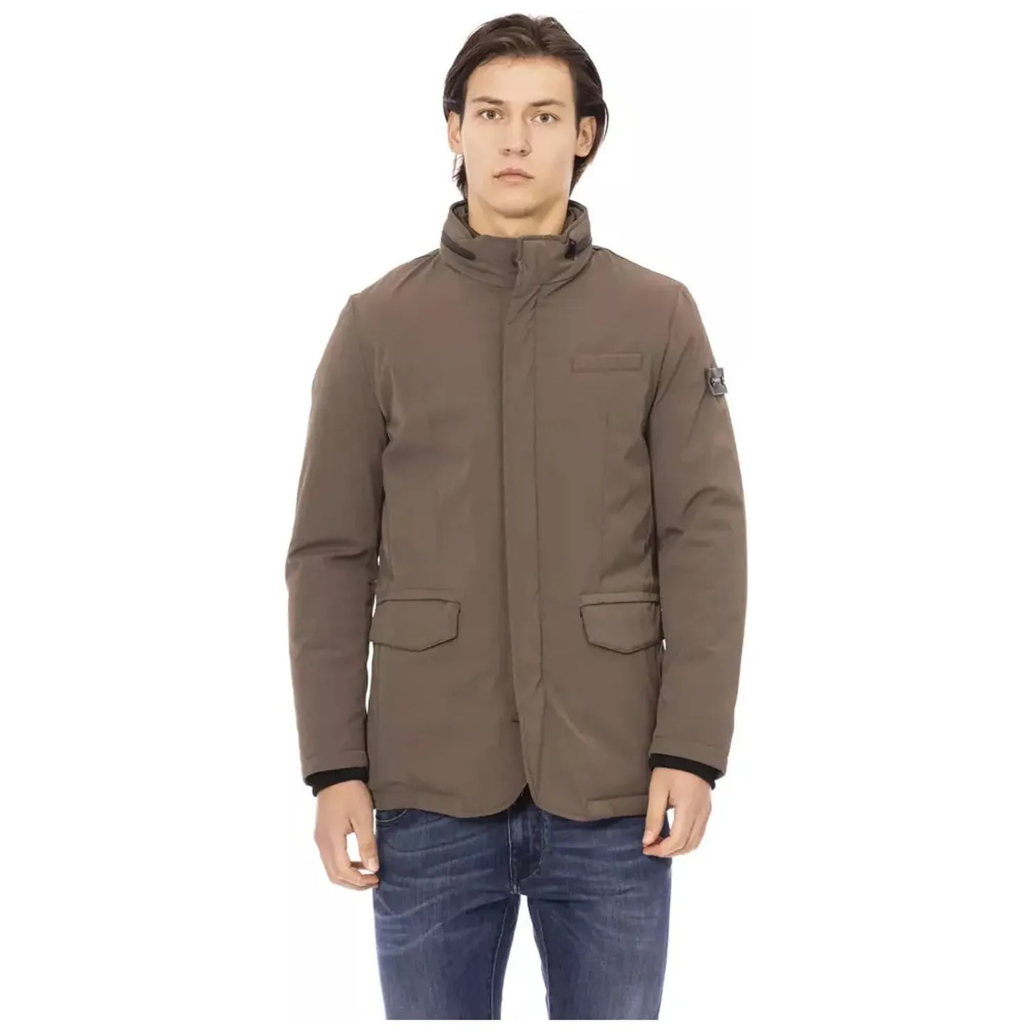 Baldinini Trend Elegant Brown Zip-Front Monogram Jacket beige-polyester-jacket-1