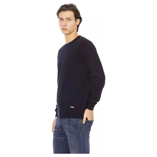 Baldinini Trend Chic Crewneck Blue Statement Sweater blue-wool-sweater-4