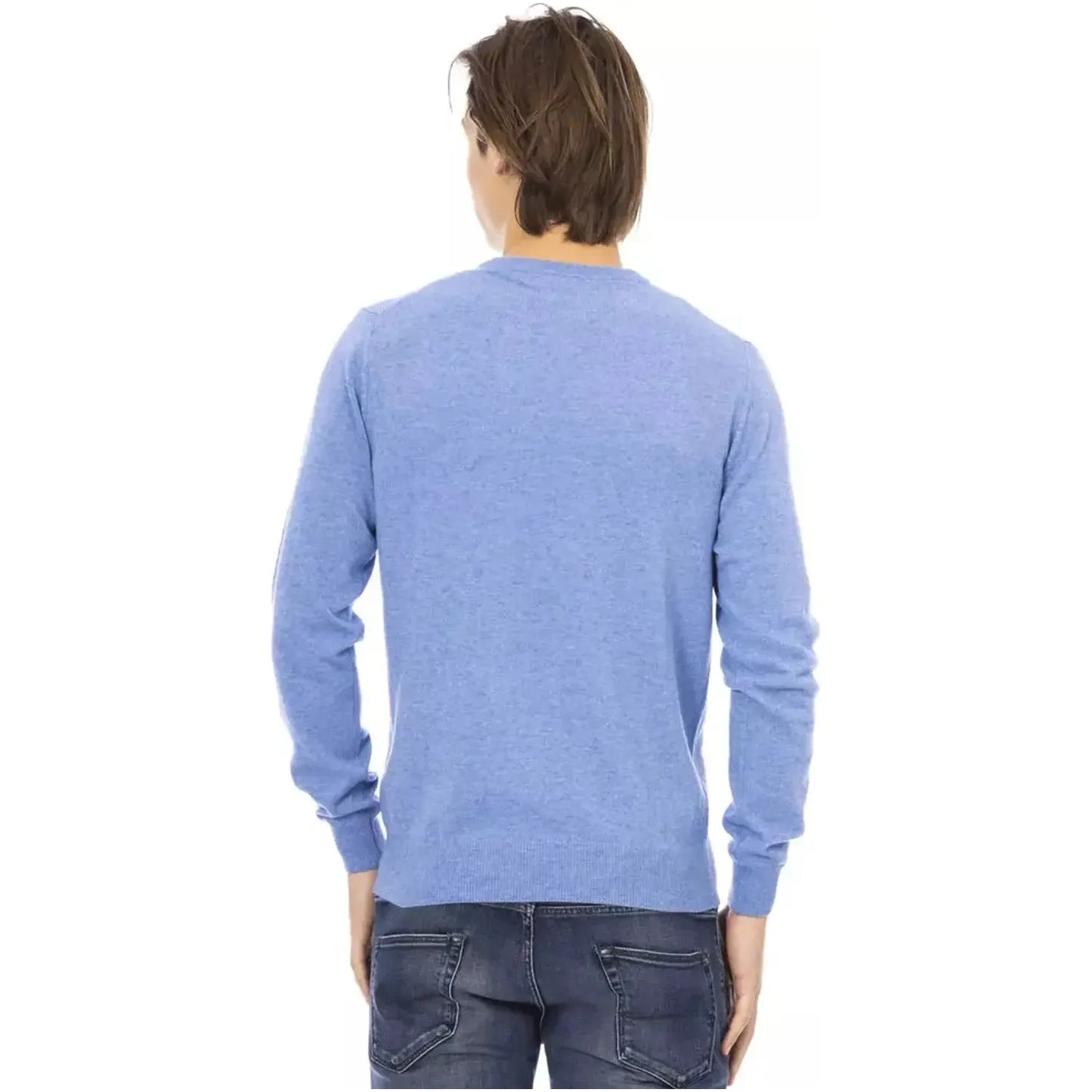 Baldinini Trend Elegant Light Blue Crewneck Sweater for Men light-blue-wool-sweater-2