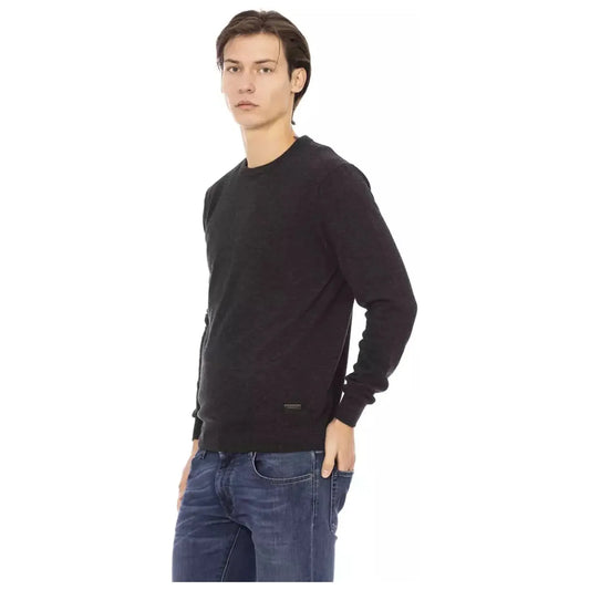 Baldinini Trend Elegant Crewneck Monogram Sweater gray-wool-sweater-8