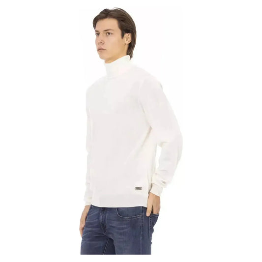 Baldinini Trend Elegant Turtleneck Monogram Sweater white-sweater