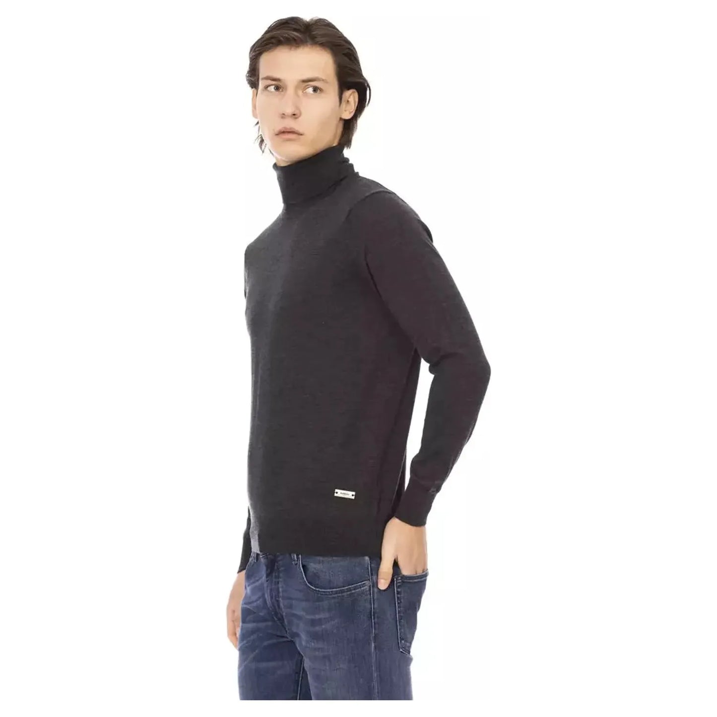 Baldinini Trend Elegant Gray Crewneck Sweater with Metal Monogram gray-sweater-2