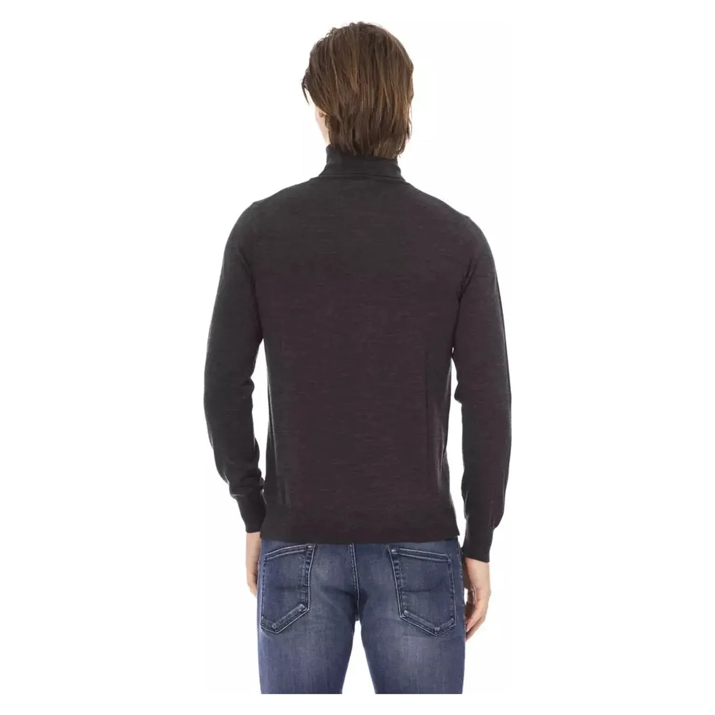 Baldinini Trend Elegant Gray Crewneck Sweater with Metal Monogram gray-sweater-2