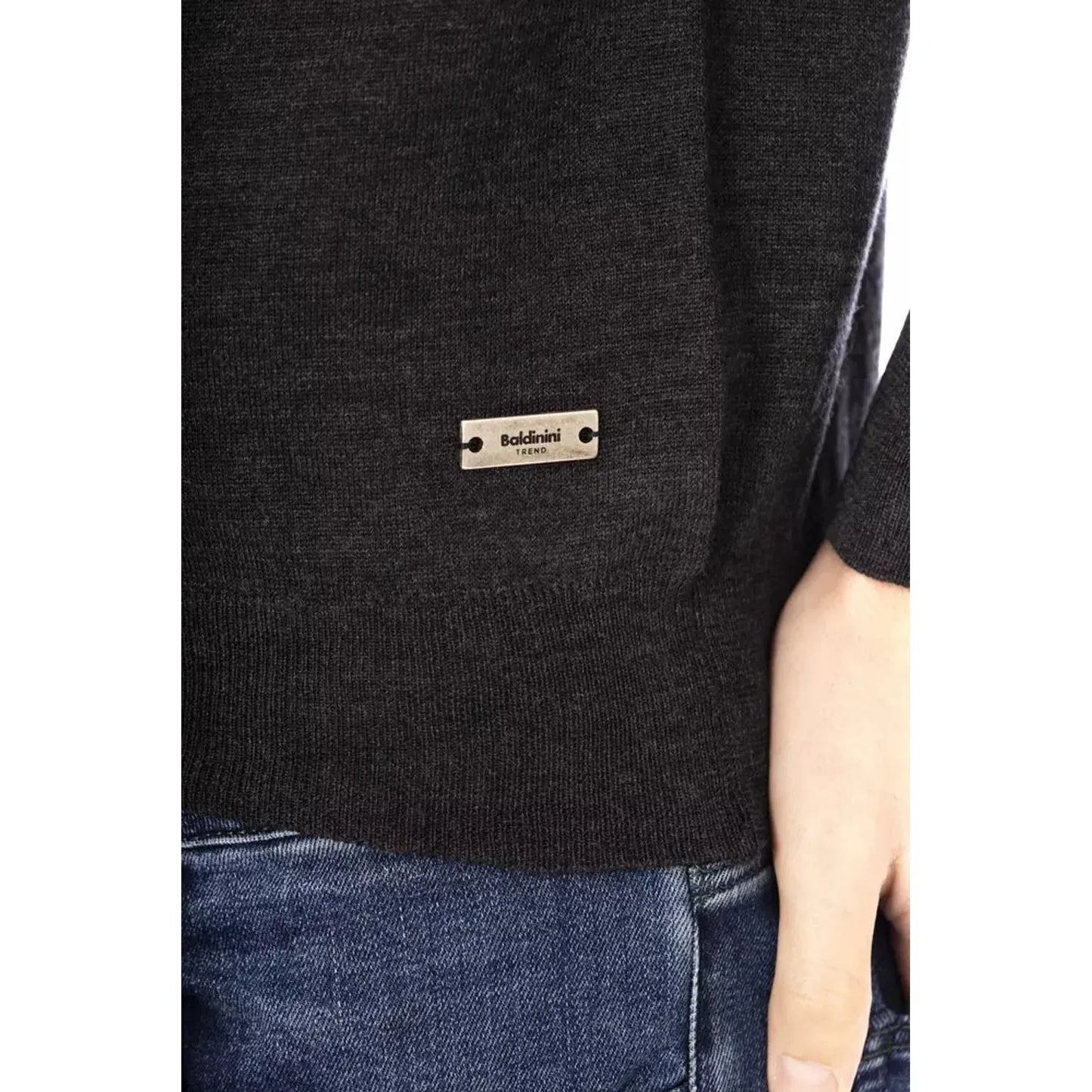 Baldinini Trend Sophisticated V-Neck Metallic Monogram Sweater gray-sweater