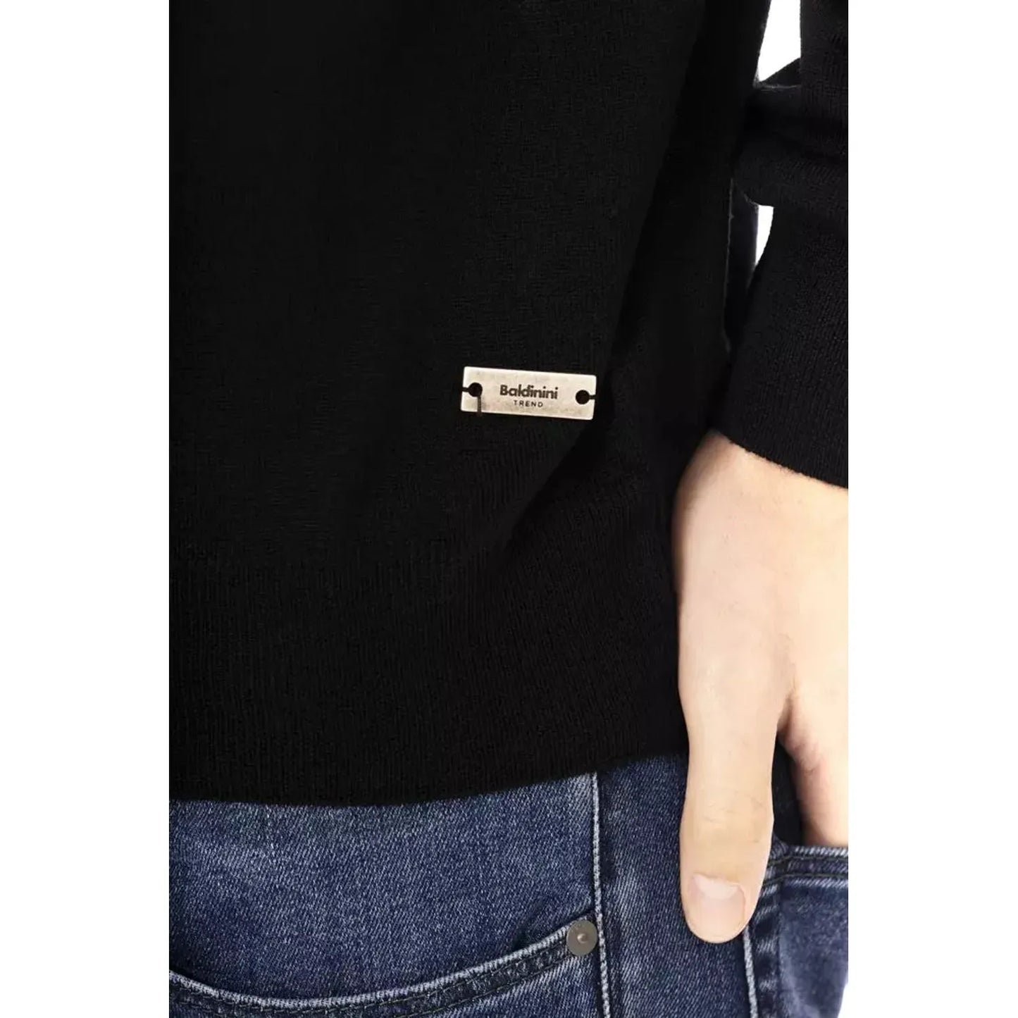 Baldinini Trend Sleek Black Monogrammed Crewneck Sweater black-sweater-3