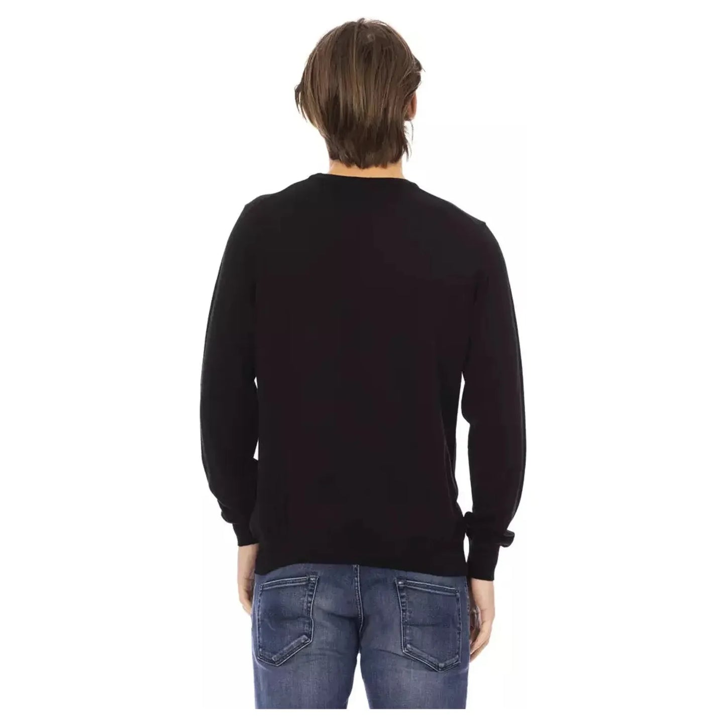 Baldinini Trend Sleek Black Monogrammed Crewneck Sweater black-sweater-3