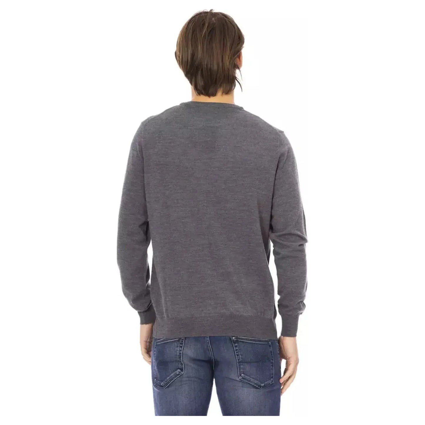 Baldinini Trend Elegant Crewneck Monogram Sweater gray-sweater-3