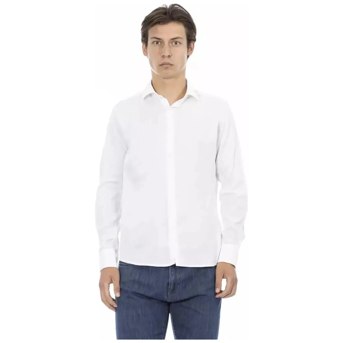 Baldinini Trend Elegant Slim Fit White Cotton Shirt white-viscose-shirt