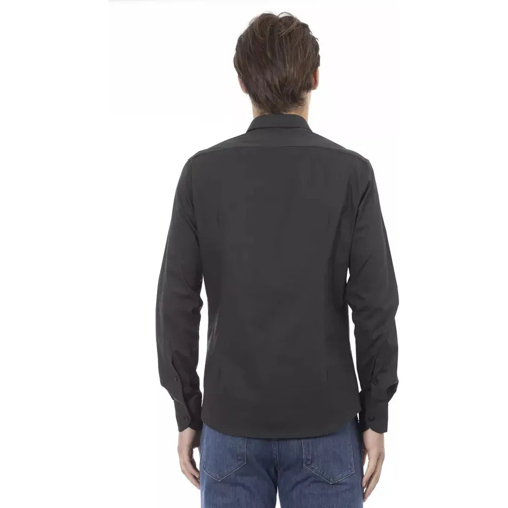 Baldinini Trend Elite Gray Slim Fit Italian Collar Shirt black-cotton-shirt-2