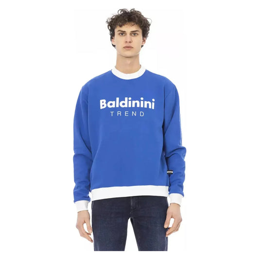Baldinini Trend Sleek Blue Cotton Fleece Hoodie with Front Logo blue-cotton-sweater-21