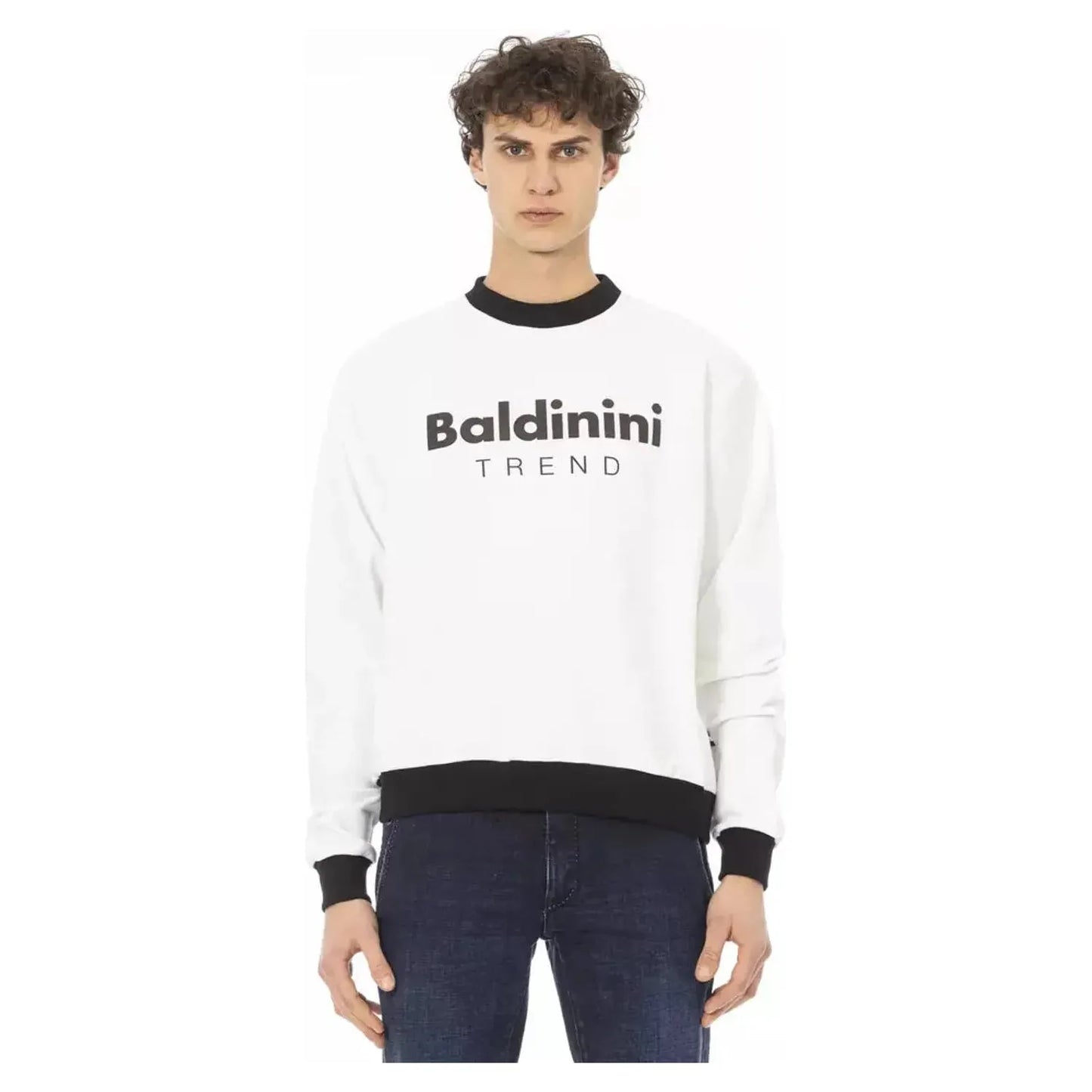 Baldinini Trend Chic White Cotton Fleece Hoodie with Front Logo white-cotton-sweater-2